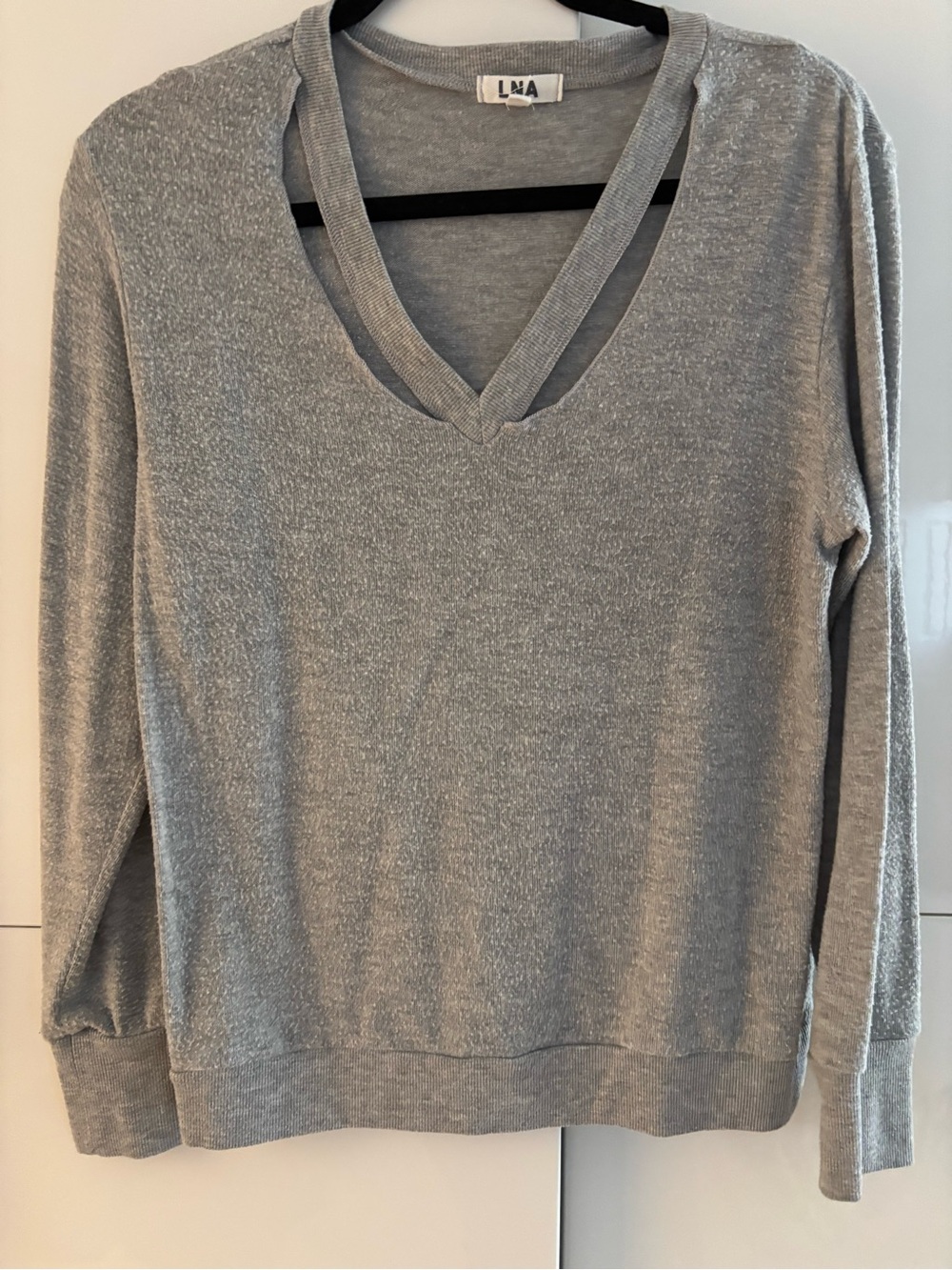 LNA Heather Light Gray V-Neck Sweater
